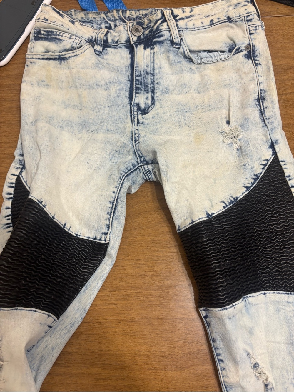 Rue21 Light Wash Denim Moto Pants with Black Knee Panels